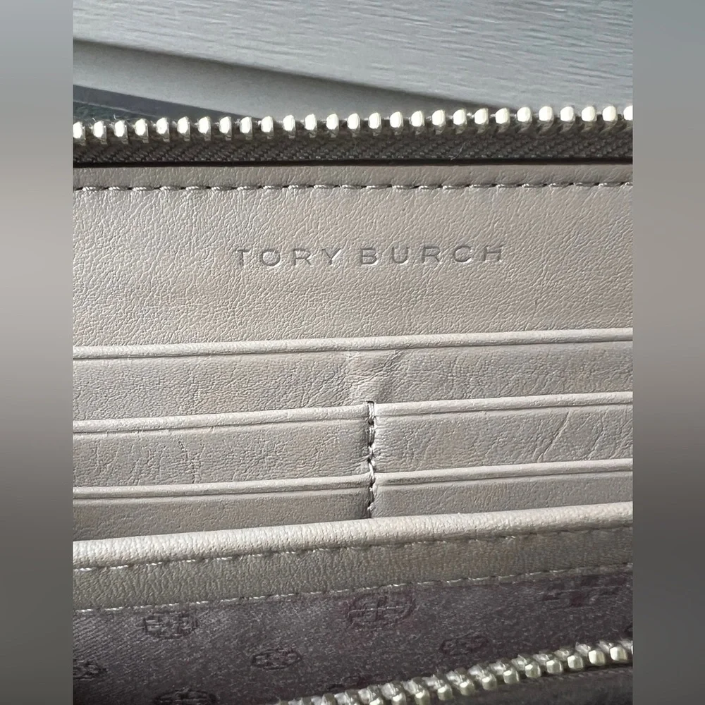 Tory Burch Patent Leather Gray Full Size Zip Around Wallet